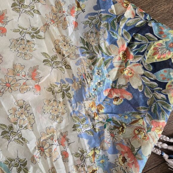 JOHNNY WAS 100% Silk Scarf Boho Tassels 42"x 42" Pink Floral - Picture 3 of 8